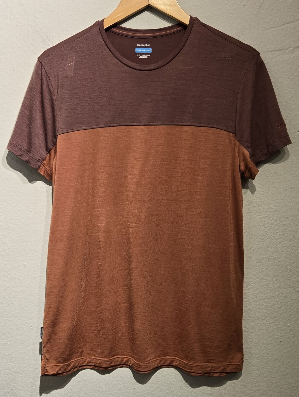 Icebreaker mens Merino Blend 125 Cool-Lite Short Sleeve Shirt Sz M Brown Orange